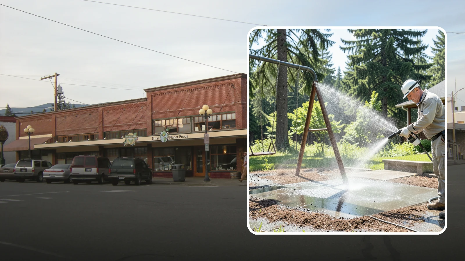 Swing Set Washing in Sedro-Woolley, Skagit County, WA - Wash metal and wood swing sets to clear the mildew, rust film, and grime that build up outdoors.