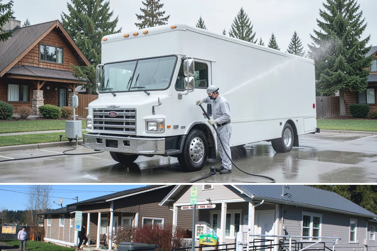 Swing Set Washing in South Prairie, Pierce County, WA - Spring is the right time to wash off the winter's mildew and get the swing set ready for the active summer months.