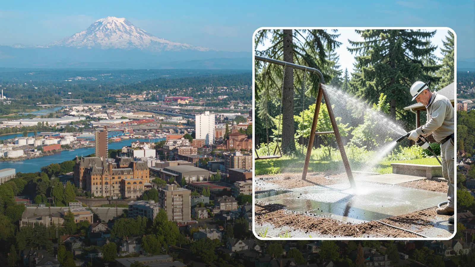 Swing Set Washing in Tacoma, Pierce County, WA - Wash metal and wood swing sets to clear the mildew, rust film, and grime that build up outdoors.