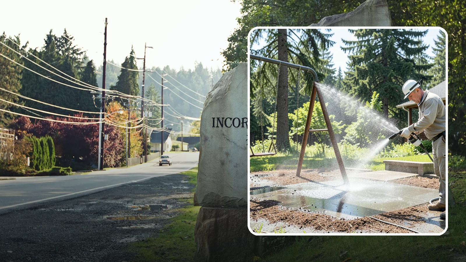 Swing Set Washing in Wilkeson, Pierce County, WA - Wash metal and wood swing sets to clear the mildew, rust film, and grime that build up outdoors.