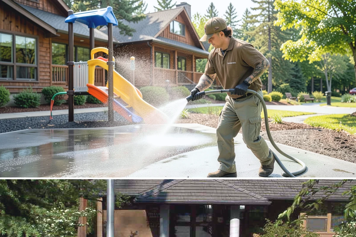 Swing Set Washing in Yarrow Point, King County, WA - Spring is the right time to wash off the winter's mildew and get the swing set ready for the active summer months.