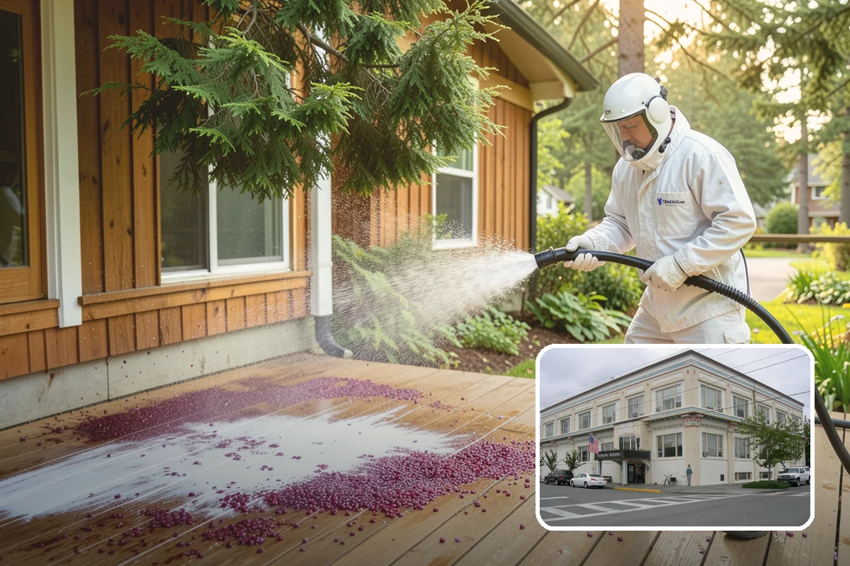 Tennis Court Cleaning in Anacortes, Skagit County, WA - Removes algae film without abrading the acrylic texture