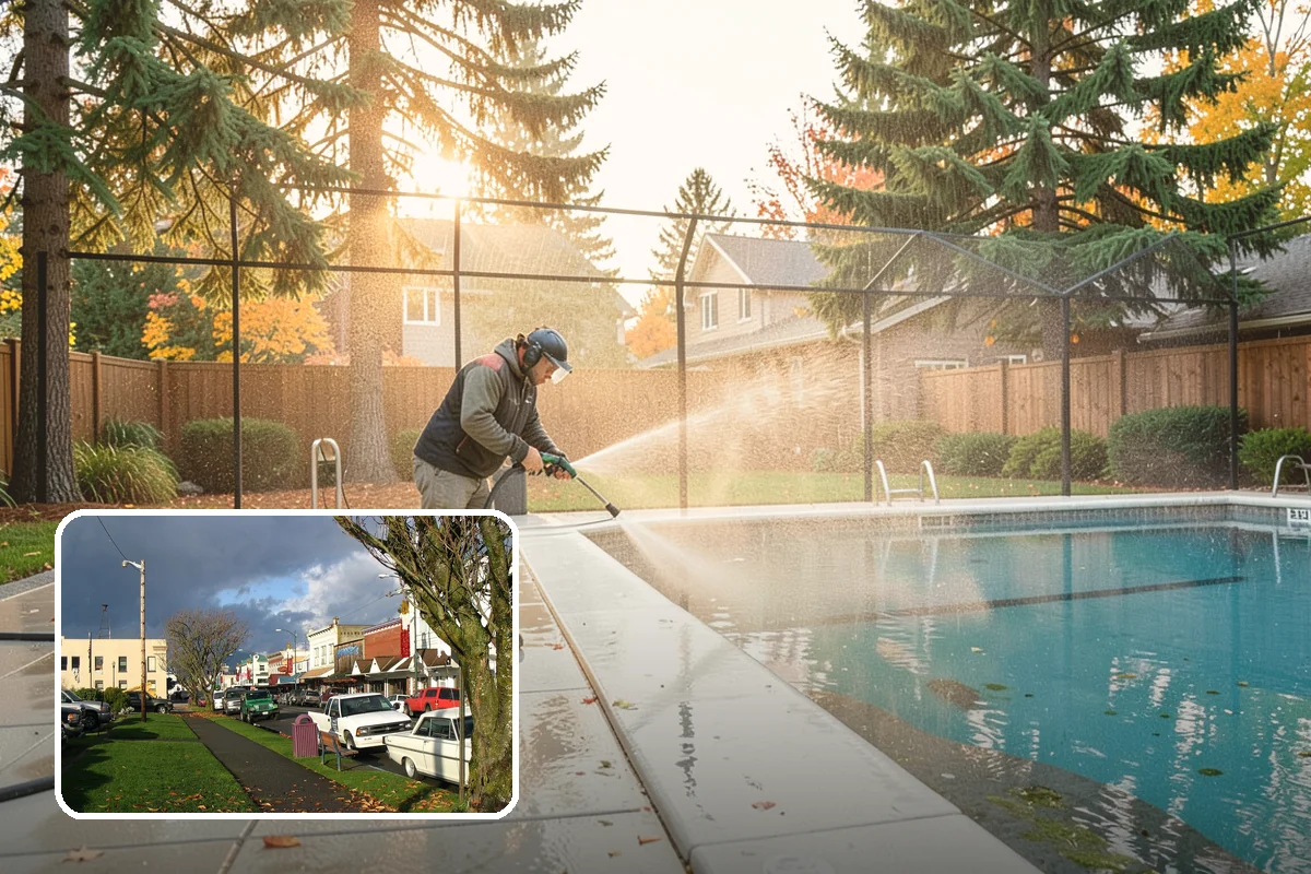 Tennis Court Cleaning in Arlington, Snohomish County, WA - Removes algae film without abrading the acrylic texture