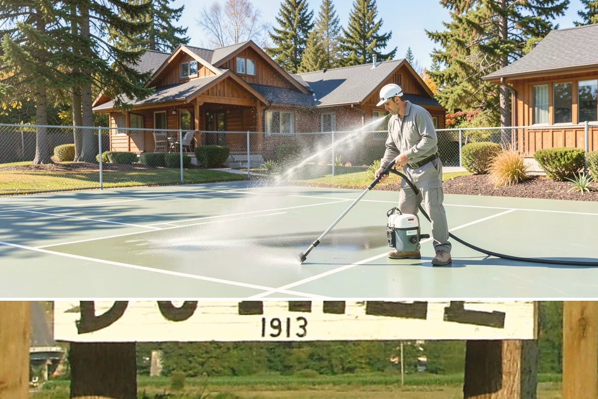 Tennis Court Cleaning in Duvall, King County, WA - Schedule tennis court cleaning in early summer so the surface is dry, gripped, and ready for peak play.