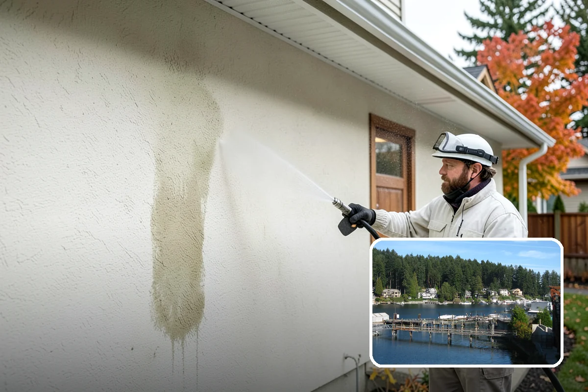 Tennis Court Cleaning in Gig Harbor, Pierce County, WA - Removes algae film without abrading the acrylic texture