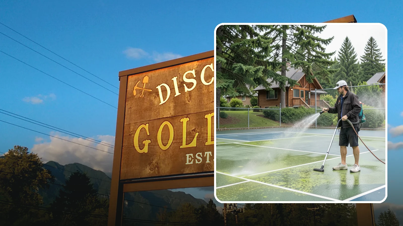 Tennis Court Cleaning in Gold Bar, Snohomish County, WA - We clean tennis court surfaces to remove the algae film and organic staining that slow play and hide the lines in our damp...