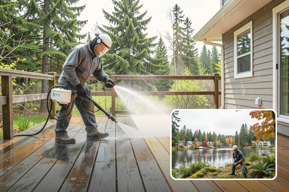 Tennis Court Cleaning in La Conner, Skagit County, WA - Removes algae film without abrading the acrylic texture