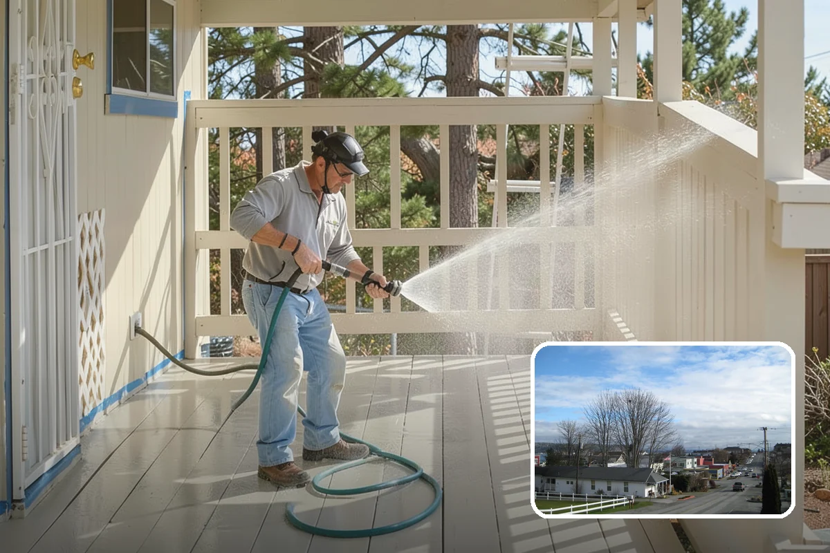 Tennis Court Cleaning in Langley, Island County, WA - Removes algae film without abrading the acrylic texture