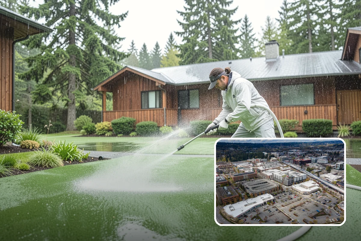 Tennis Court Cleaning in Redmond, King County, WA - Removes algae film without abrading the acrylic texture