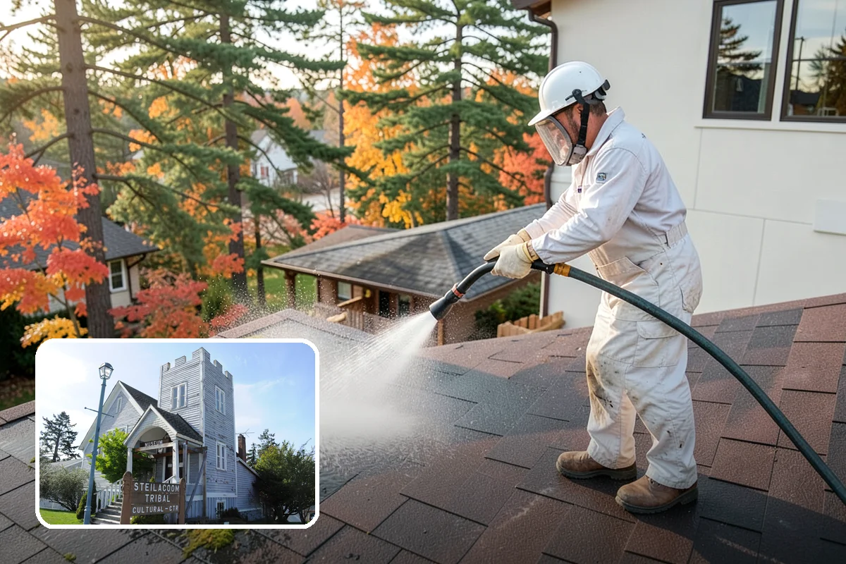 Tennis Court Cleaning in Steilacoom, Pierce County, WA - Removes algae film without abrading the acrylic texture