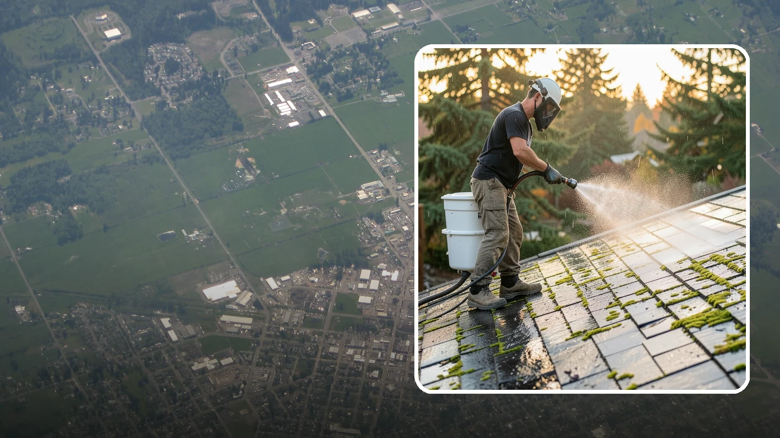 Tile Roof Cleaning in Enumclaw, King County, WA - Detailed cleaning for concrete and clay tile roofs that clears moss and algae from every contour and valley.