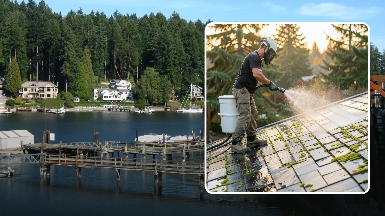 Tile Roof Cleaning in Gig Harbor, Pierce County, WA - Detailed cleaning for concrete and clay tile roofs that clears moss and algae from every contour and valley.