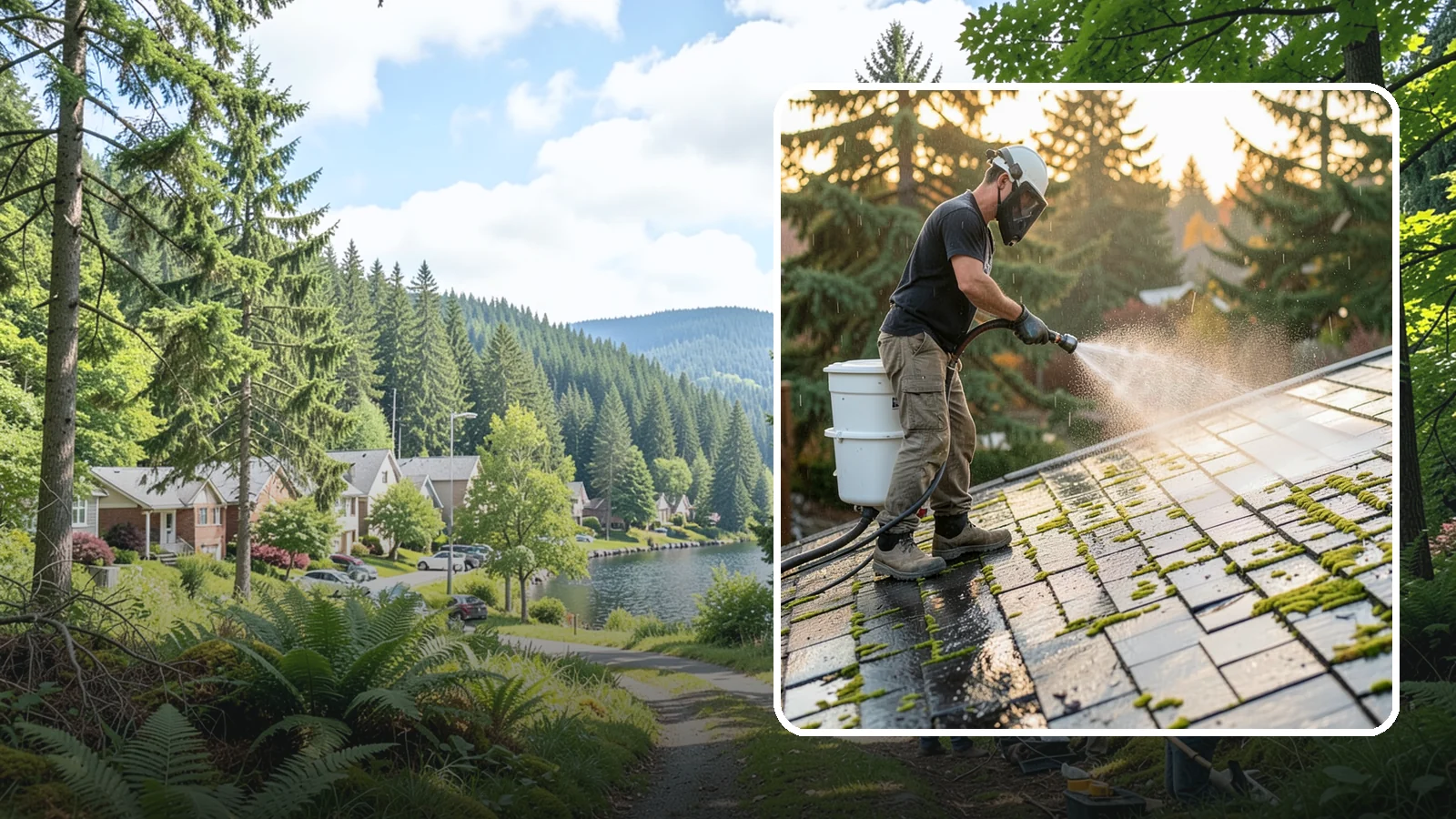 Tile Roof Cleaning in Lake Forest Park, King County, WA - Detailed cleaning for concrete and clay tile roofs that clears moss and algae from every contour and valley.