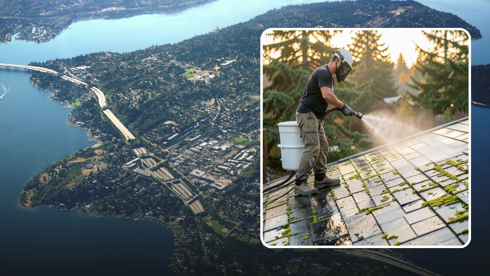 Tile Roof Cleaning in Mercer Island, King County, WA - Detailed cleaning for concrete and clay tile roofs that clears moss and algae from every contour and valley.