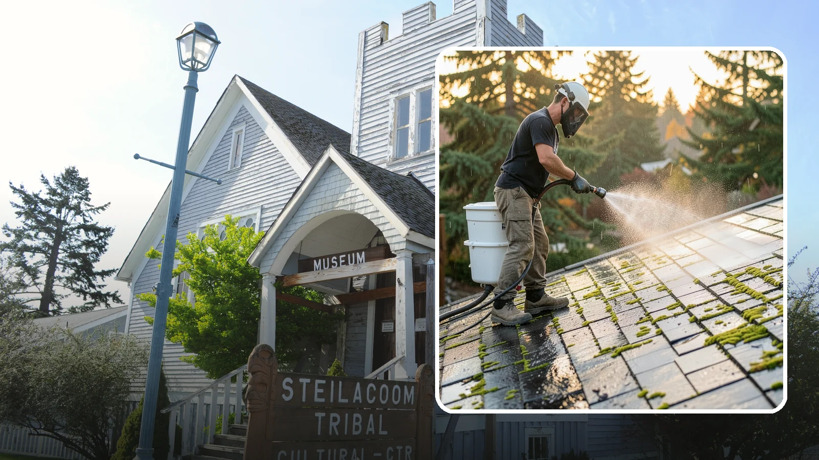 Tile Roof Cleaning in Steilacoom, Pierce County, WA - Detailed cleaning for concrete and clay tile roofs that clears moss and algae from every contour and valley.