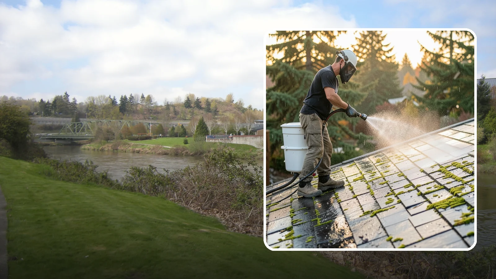 Tile Roof Cleaning in Tukwila, King County, WA - Detailed cleaning for concrete and clay tile roofs that clears moss and algae from every contour and valley.