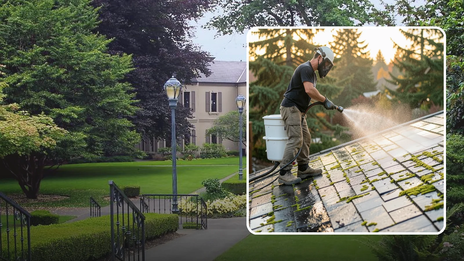 Tile Roof Cleaning in Woodinville, King County, WA - Detailed cleaning for concrete and clay tile roofs that clears moss and algae from every contour and valley.