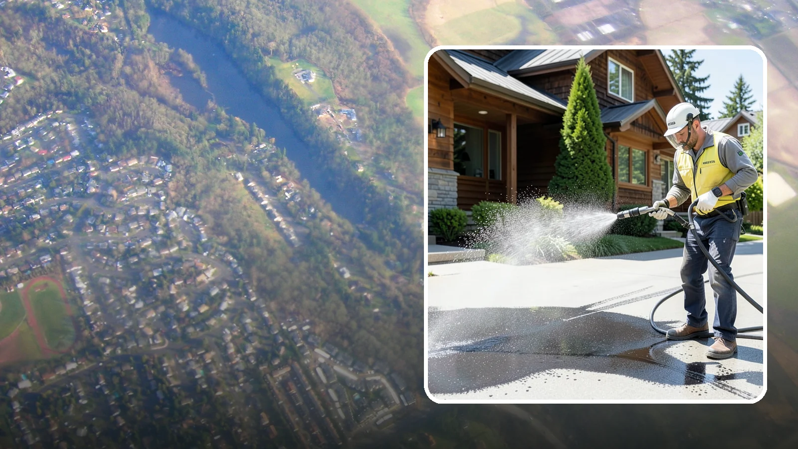 Tire Mark Removal in Algona, King County, WA - Removal of black tire marks and scuffs that build up where vehicles turn and brake on driveways.
