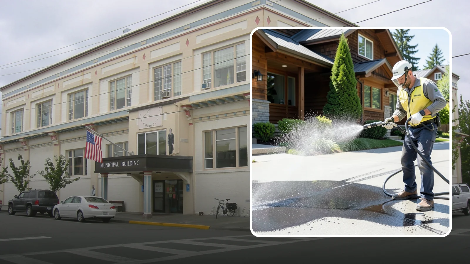 Tire Mark Removal in Anacortes, Skagit County, WA - Removal of black tire marks and scuffs that build up where vehicles turn and brake on driveways.