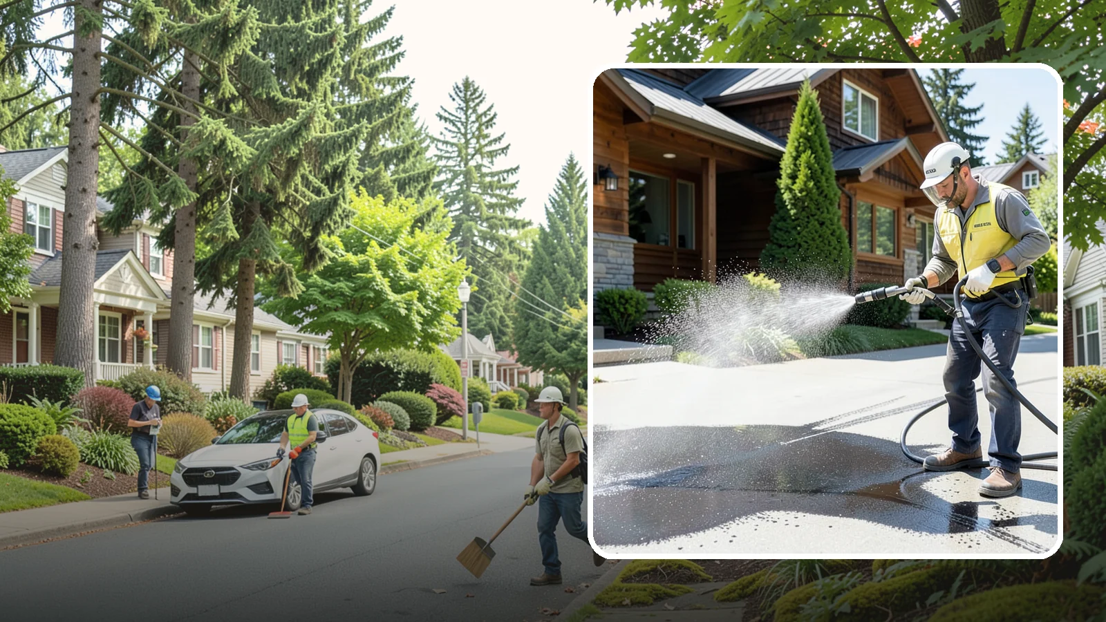 Tire Mark Removal in Beaux Arts Village, King County, WA - Removal of black tire marks and scuffs that build up where vehicles turn and brake on driveways.