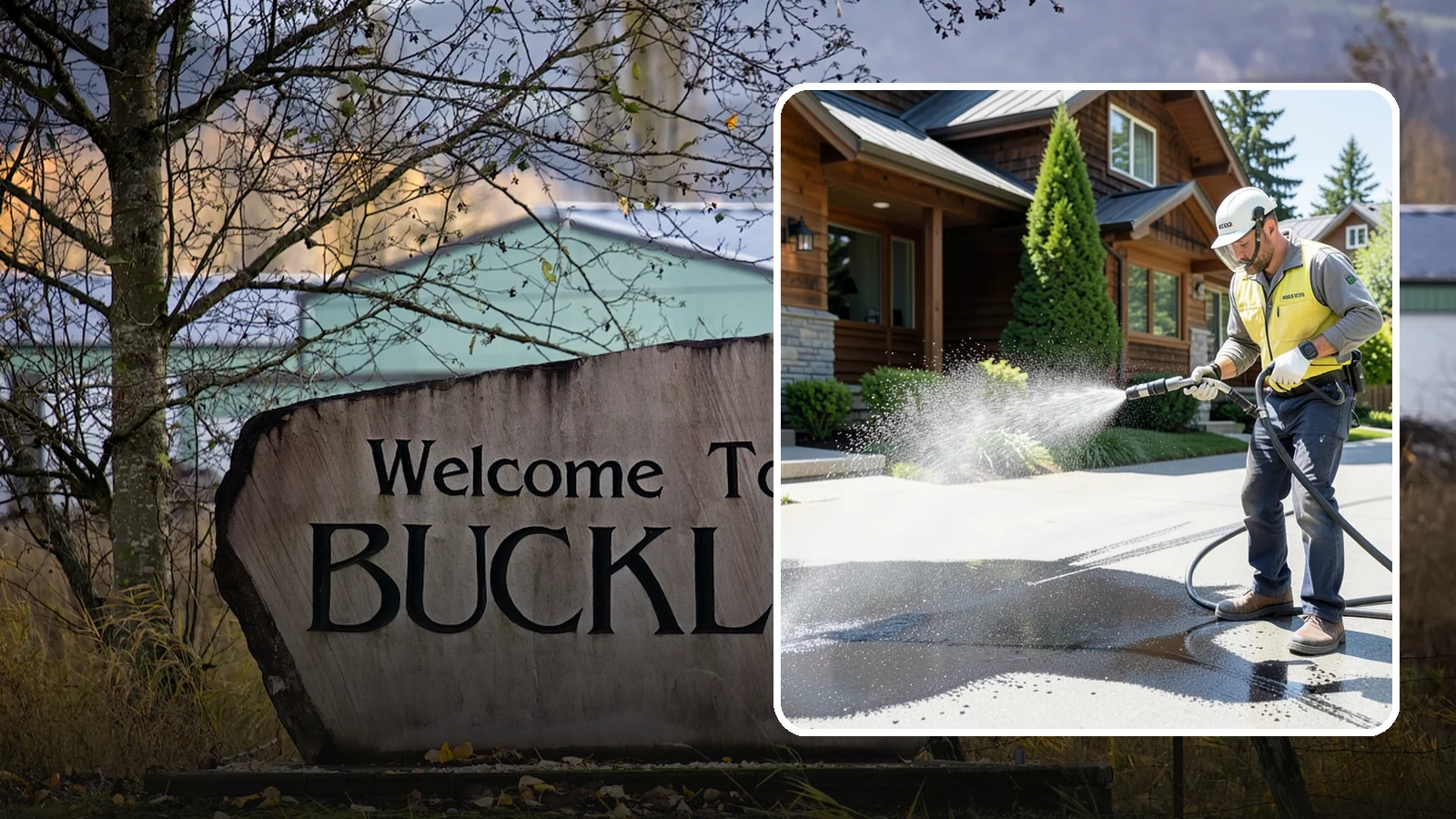 Tire Mark Removal in Buckley, Pierce County, WA - Removal of black tire marks and scuffs that build up where vehicles turn and brake on driveways.