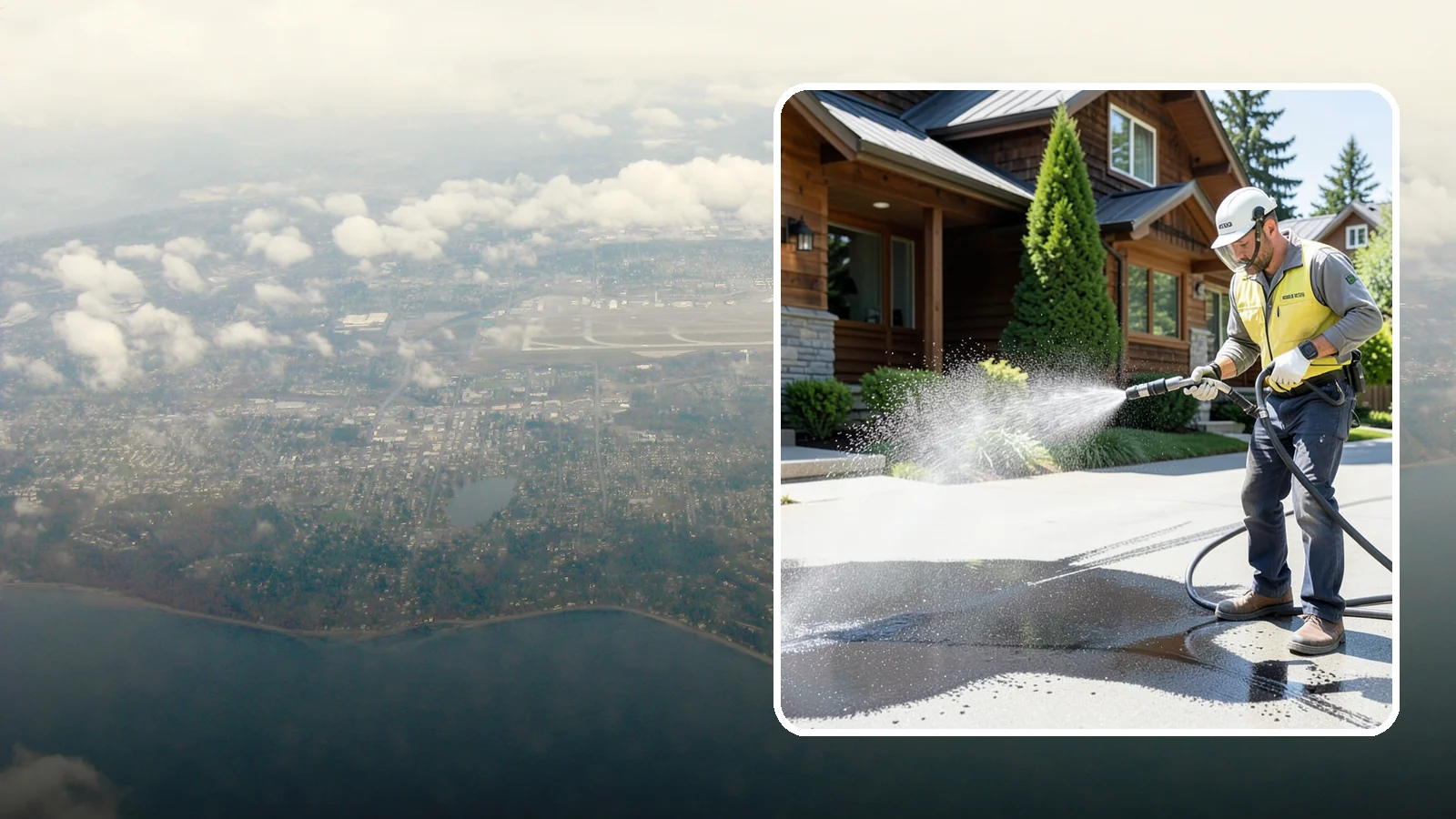 Tire Mark Removal in Burien, King County, WA - Removal of black tire marks and scuffs that build up where vehicles turn and brake on driveways.