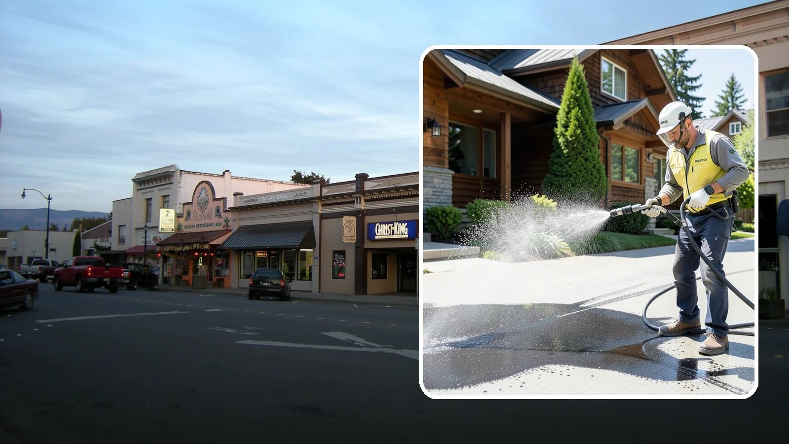 Tire Mark Removal in Burlington, Skagit County, WA - Removal of black tire marks and scuffs that build up where vehicles turn and brake on driveways.