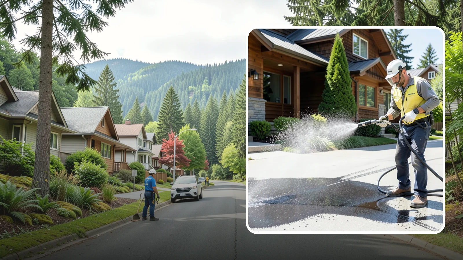 Tire Mark Removal in Darrington, Snohomish County, WA - Removal of black tire marks and scuffs that build up where vehicles turn and brake on driveways.