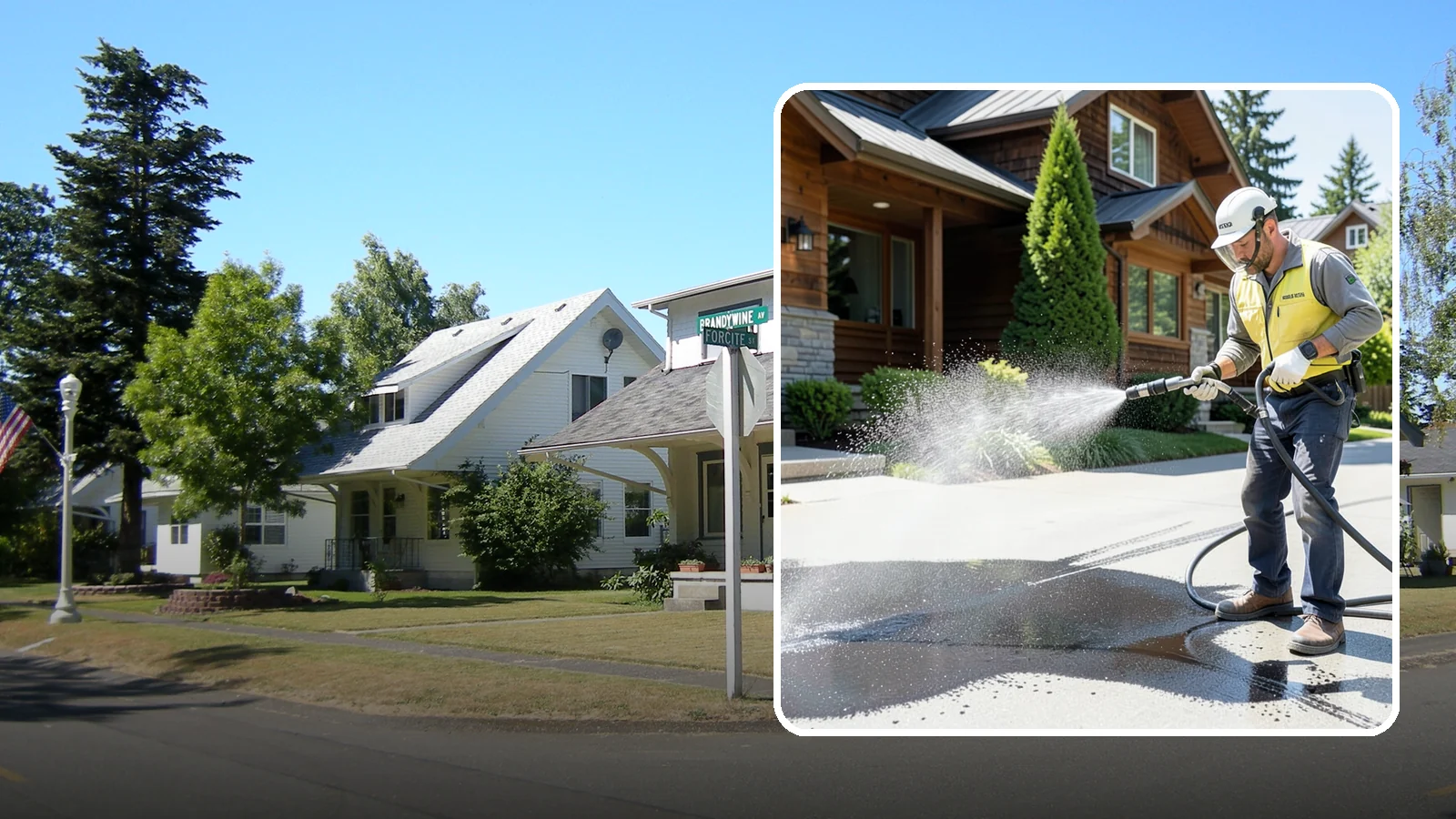 Tire Mark Removal in DuPont, Pierce County, WA - Removal of black tire marks and scuffs that build up where vehicles turn and brake on driveways.