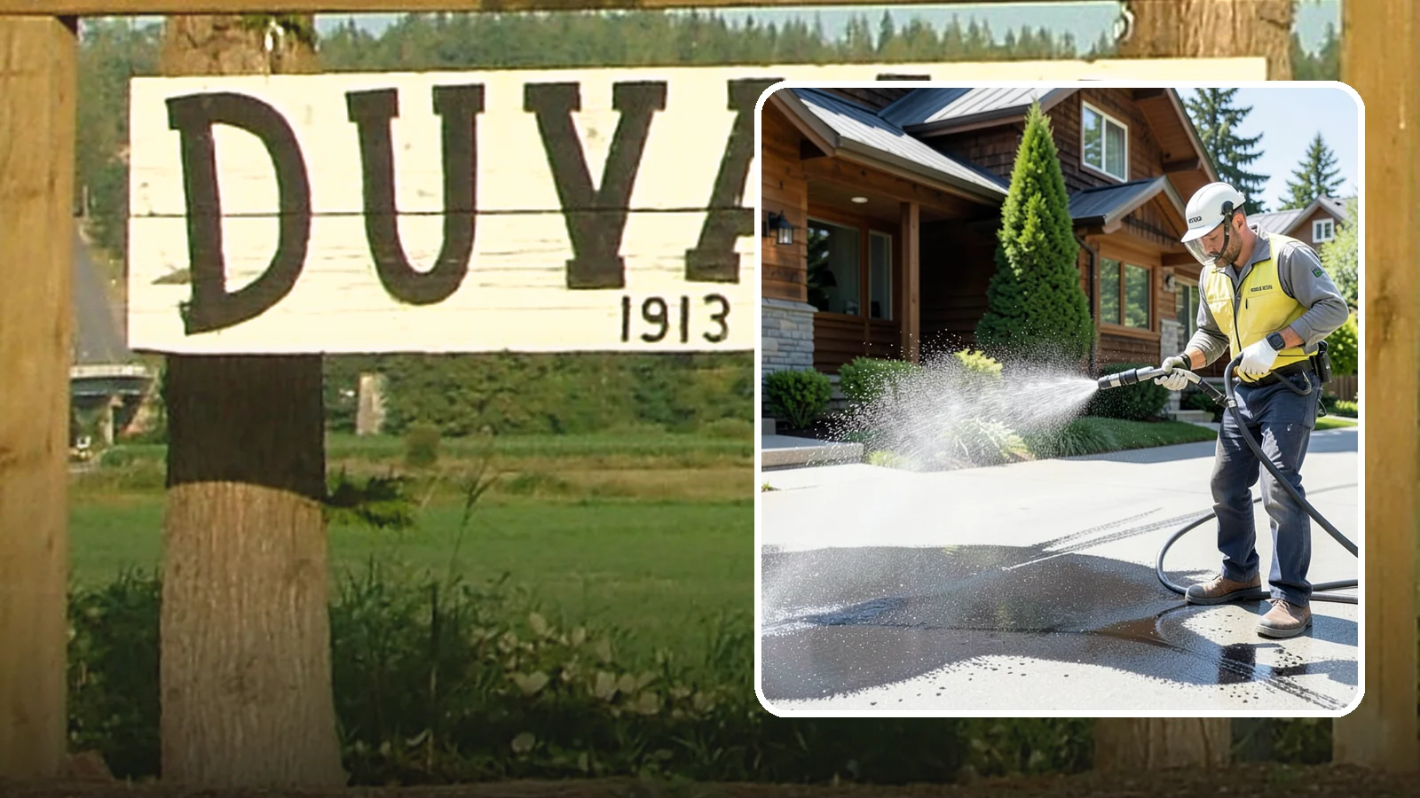 Tire Mark Removal in Duvall, King County, WA - Removal of black tire marks and scuffs that build up where vehicles turn and brake on driveways.
