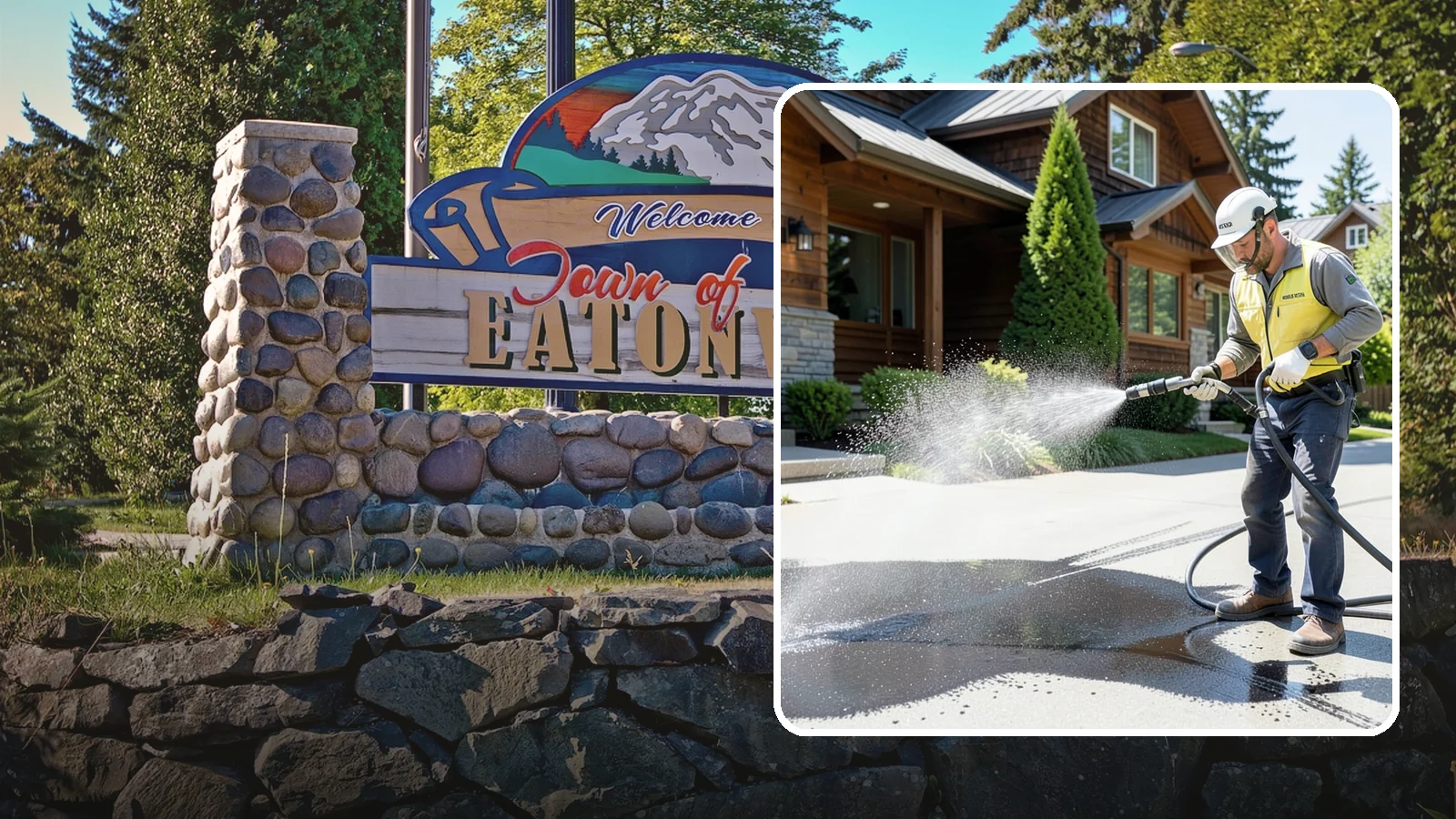 Tire Mark Removal in Eatonville, Pierce County, WA - Removal of black tire marks and scuffs that build up where vehicles turn and brake on driveways.