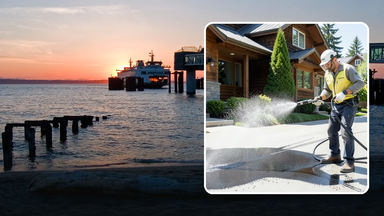 Tire Mark Removal in Edmonds, Snohomish County, WA - Removal of black tire marks and scuffs that build up where vehicles turn and brake on driveways.