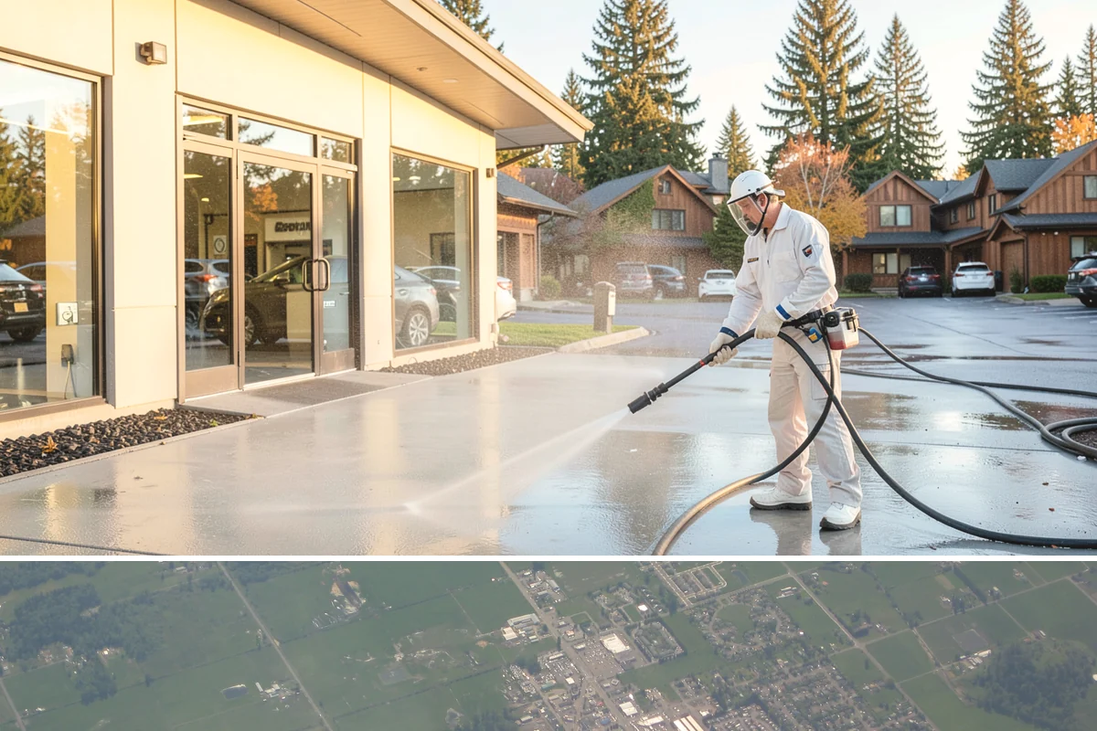 Tire Mark Removal in Enumclaw, King County, WA - Any dry stretch works well, with summer offering faster drying between treatment passes.