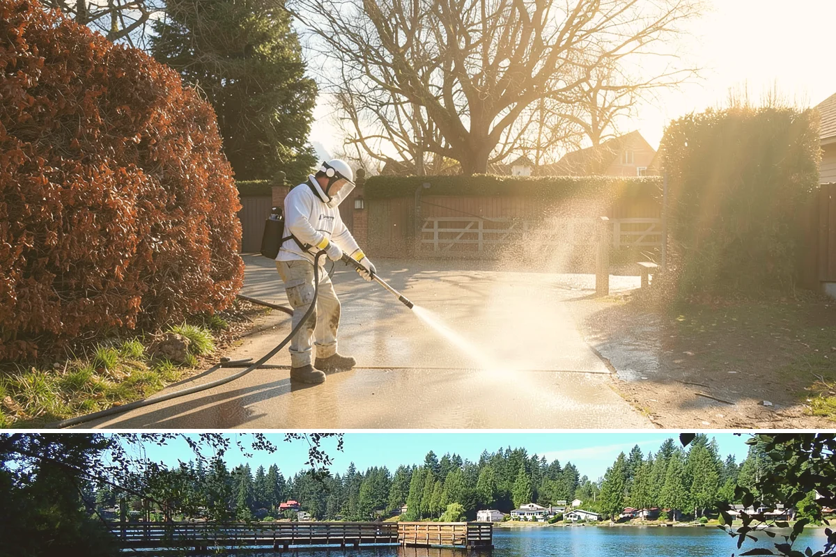 Tire Mark Removal in Federal Way, King County, WA - Any dry stretch works well, with summer offering faster drying between treatment passes.