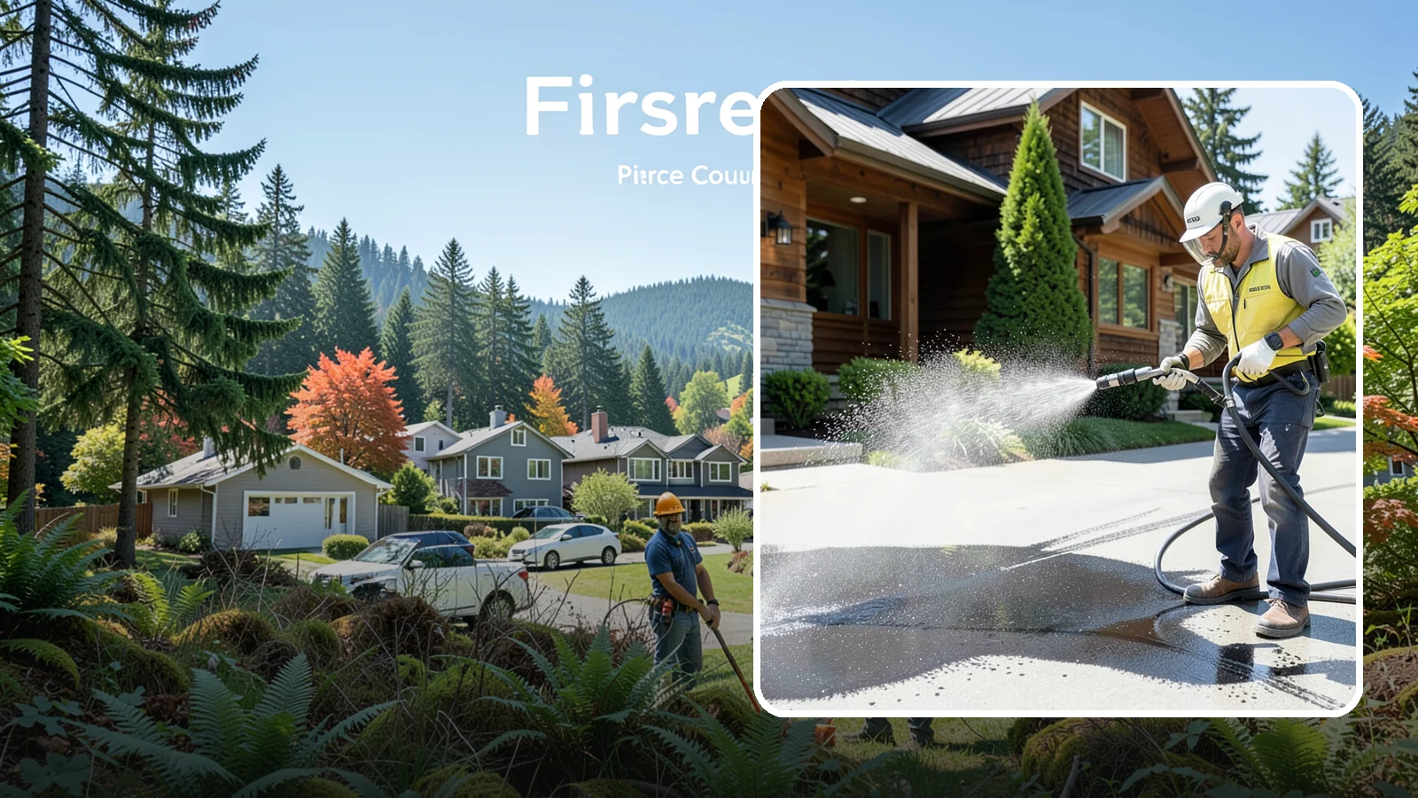 Tire Mark Removal in Fircrest, Pierce County, WA - Removal of black tire marks and scuffs that build up where vehicles turn and brake on driveways.