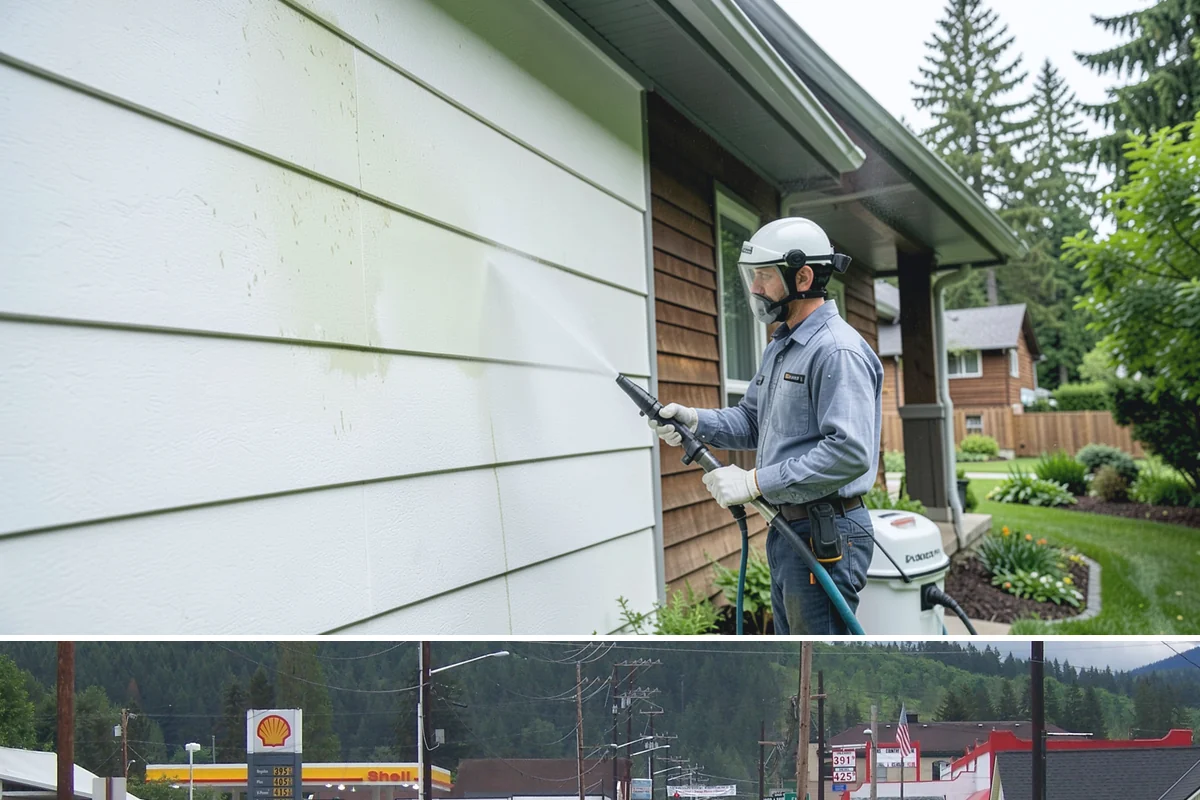 Tire Mark Removal in Granite Falls, Snohomish County, WA - Any dry stretch works well, with summer offering faster drying between treatment passes.