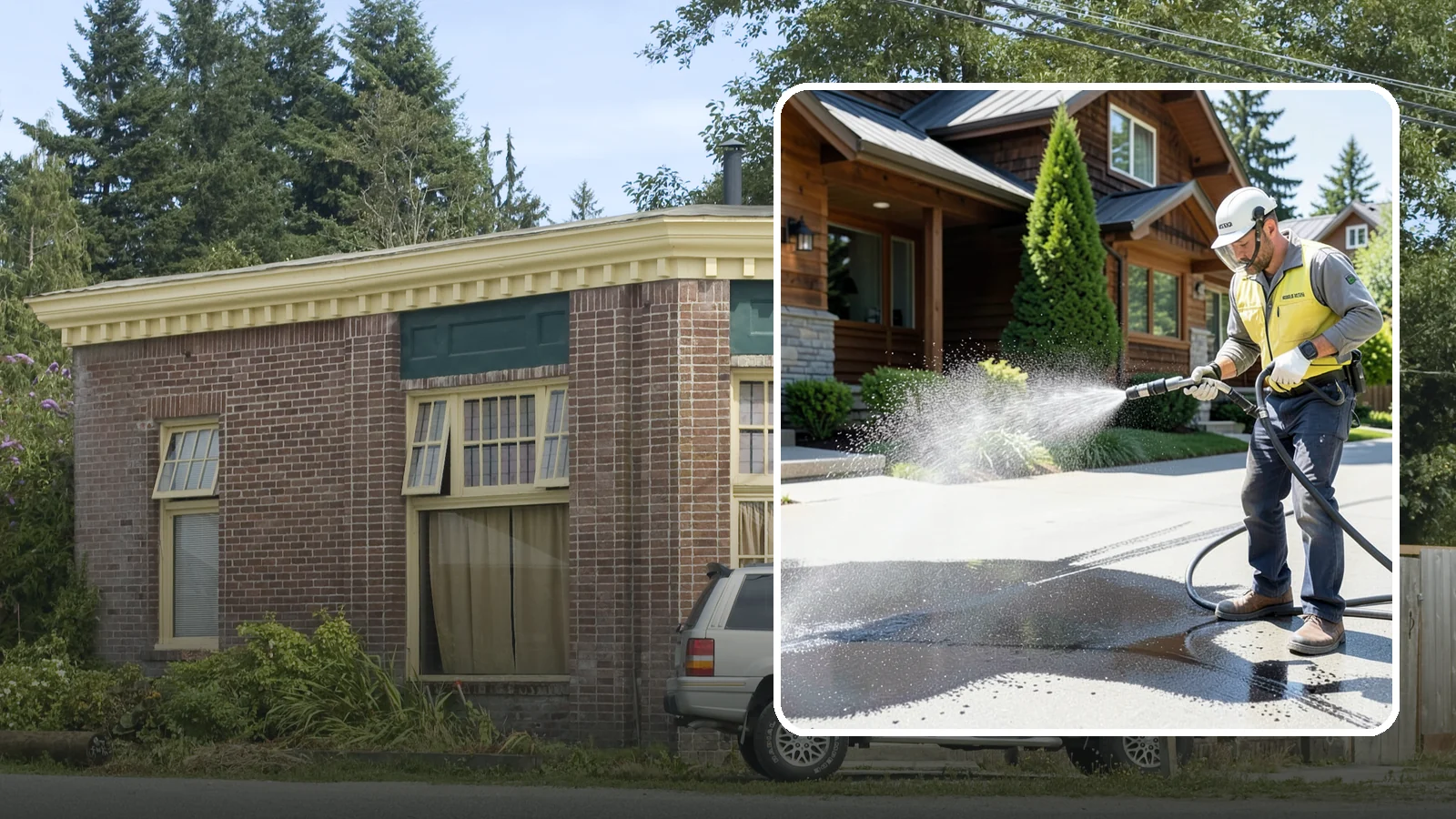 Tire Mark Removal in Hamilton, Skagit County, WA - Removal of black tire marks and scuffs that build up where vehicles turn and brake on driveways.