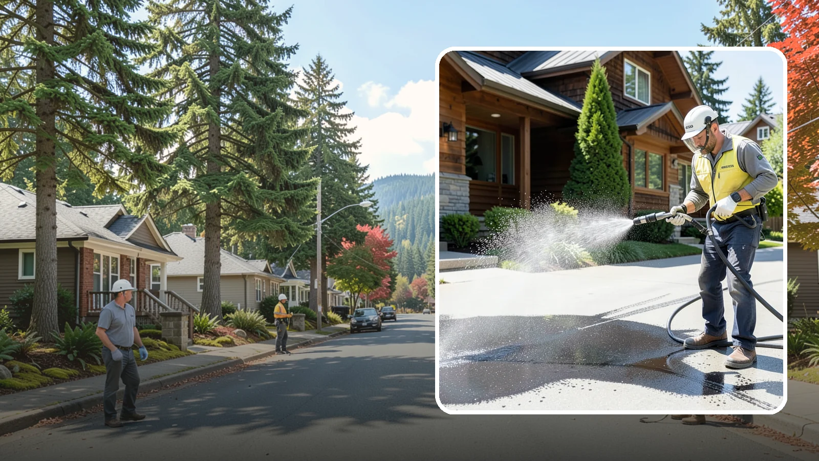 Tire Mark Removal in Hunts Point, King County, WA - Removal of black tire marks and scuffs that build up where vehicles turn and brake on driveways.