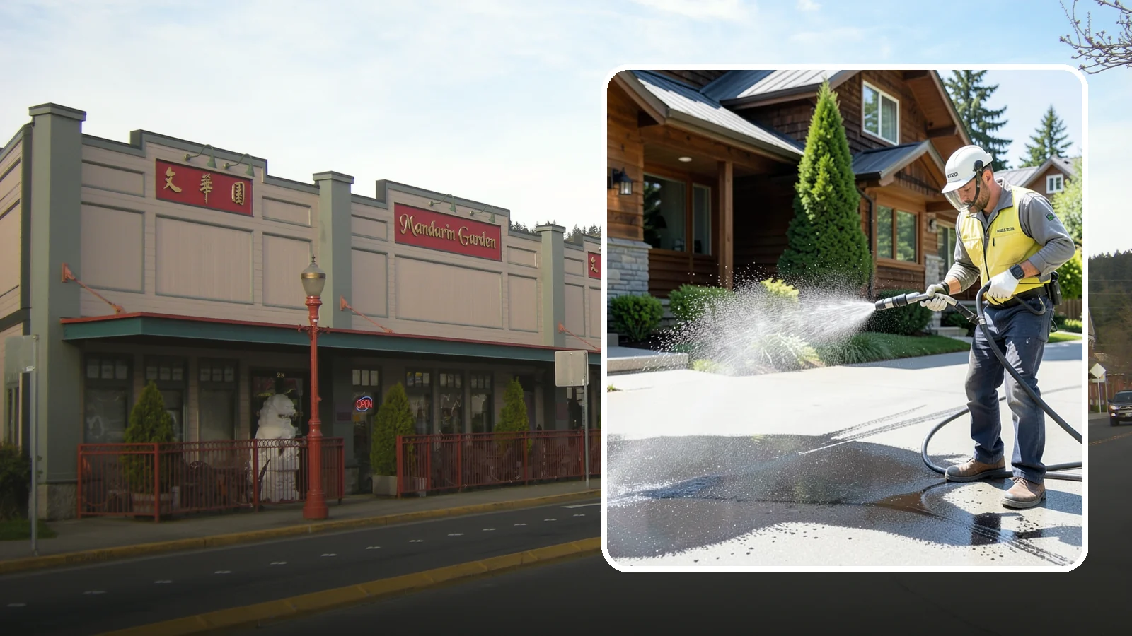 Tire Mark Removal in Issaquah, King County, WA - Removal of black tire marks and scuffs that build up where vehicles turn and brake on driveways.