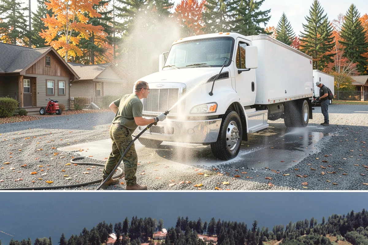 Tire Mark Removal in Lakewood, Pierce County, WA - Any dry stretch works well, with summer offering faster drying between treatment passes.