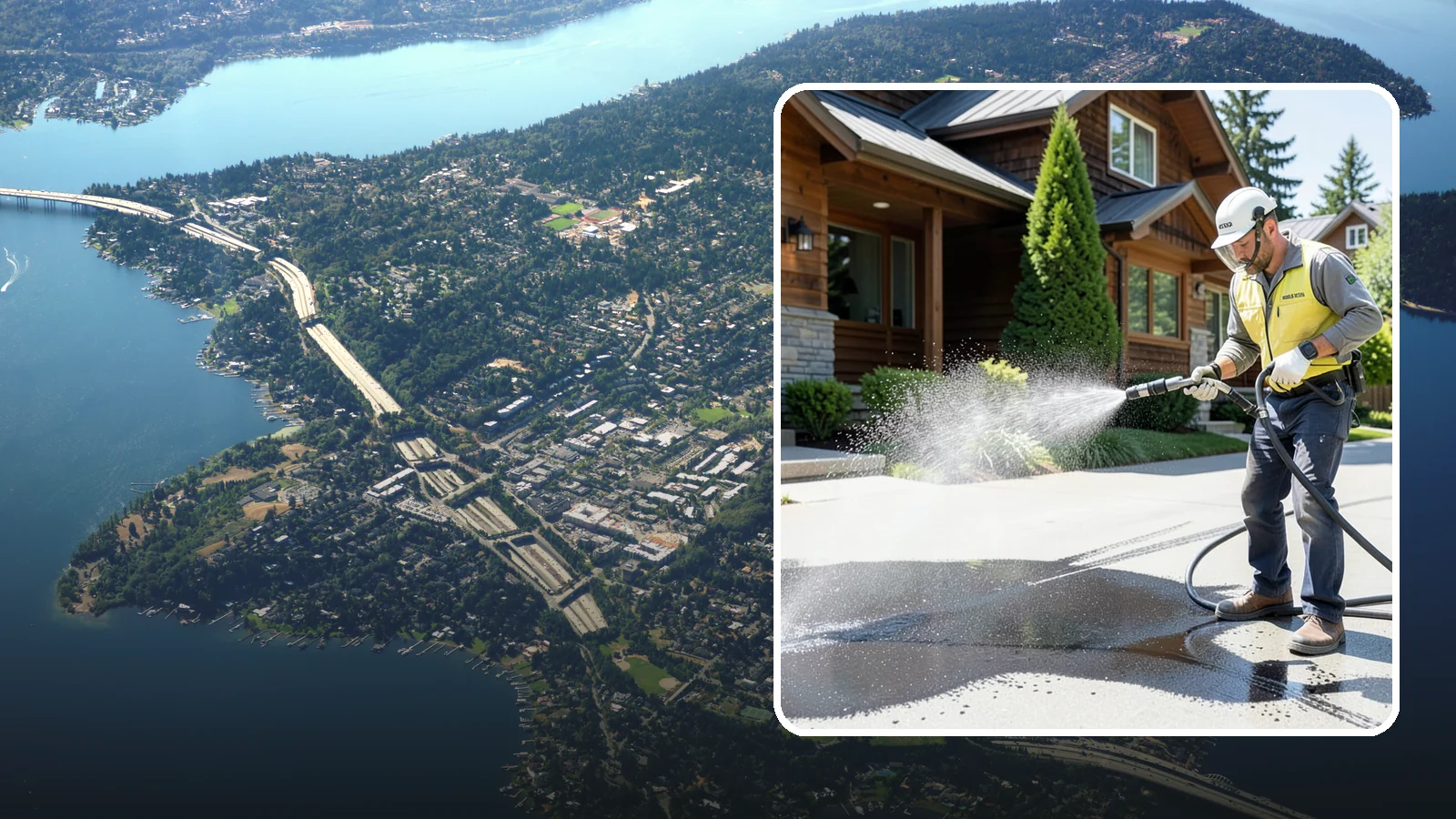 Tire Mark Removal in Mercer Island, King County, WA - Removal of black tire marks and scuffs that build up where vehicles turn and brake on driveways.