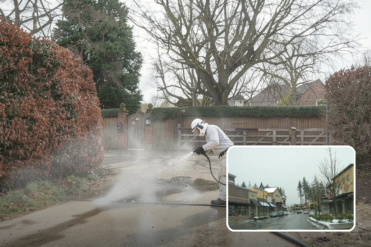 Tire Mark Removal in Mill Creek, Snohomish County, WA - Breaks down bonded rubber residue from turning zones
