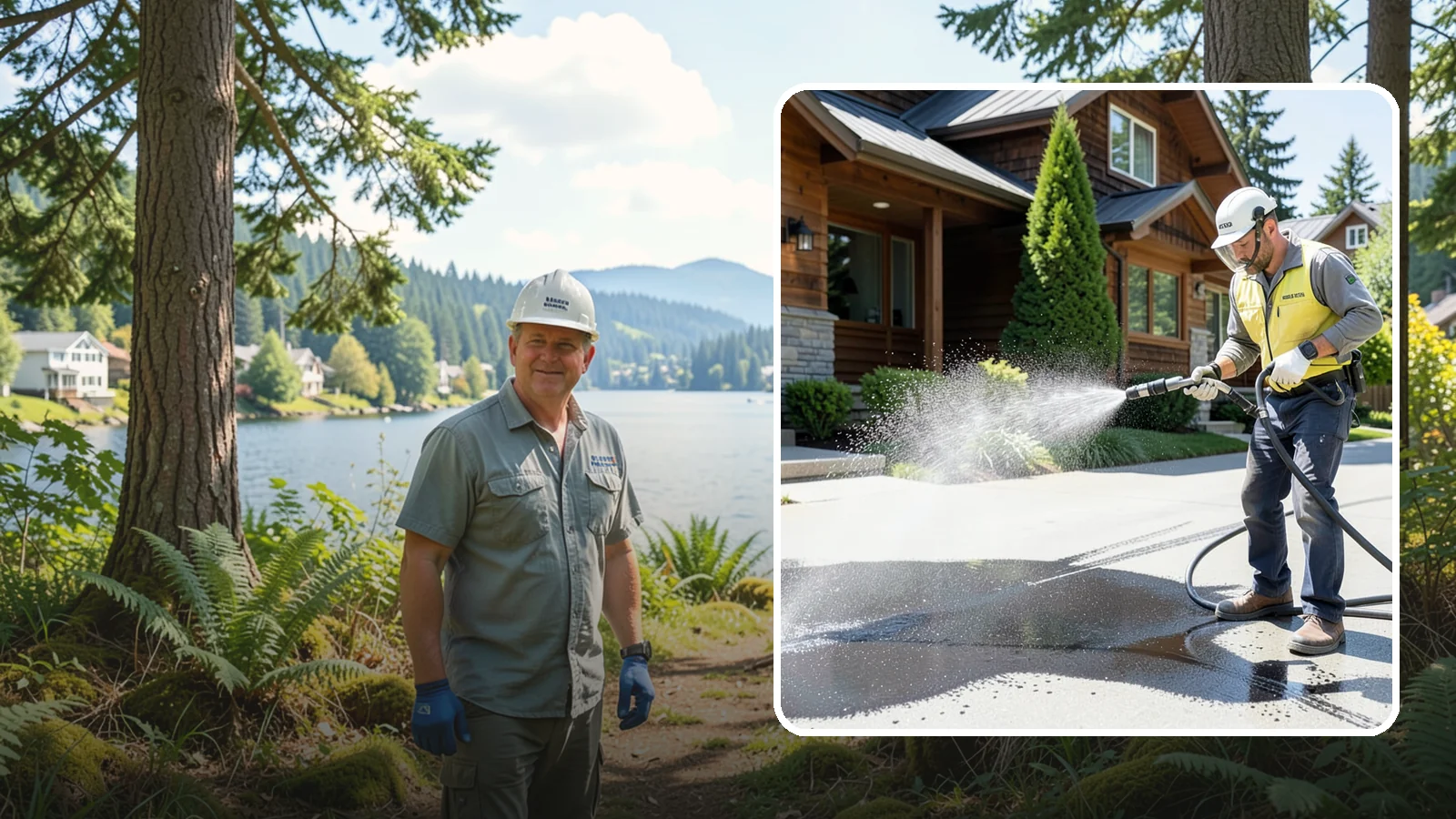 Tire Mark Removal in Milton, King County, WA - Removal of black tire marks and scuffs that build up where vehicles turn and brake on driveways.