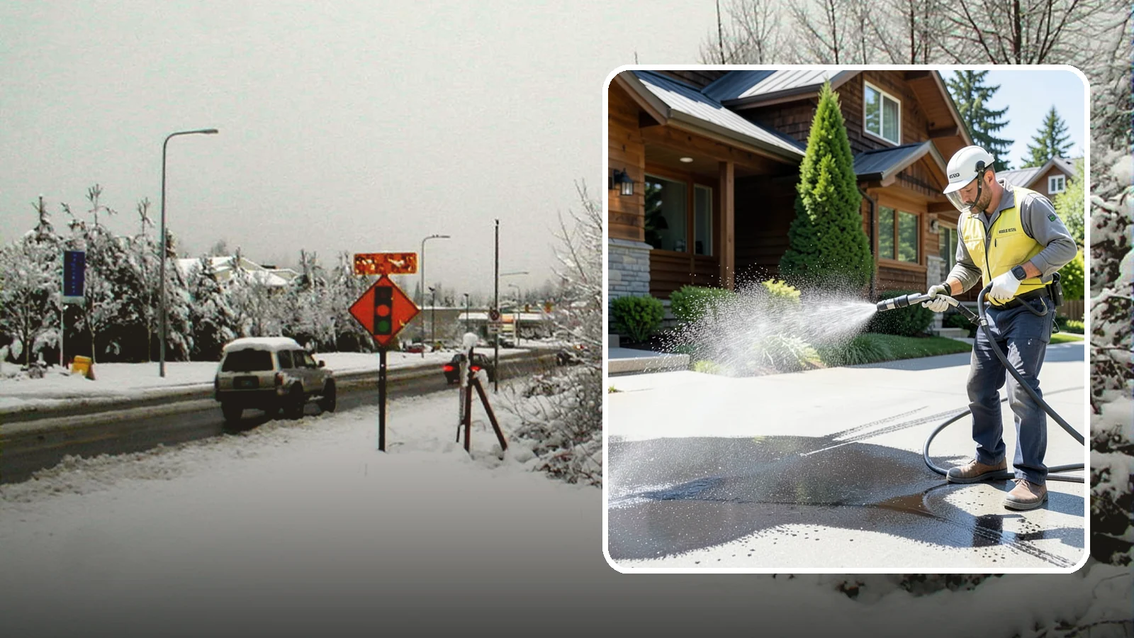Tire Mark Removal in Newcastle, King County, WA - Removal of black tire marks and scuffs that build up where vehicles turn and brake on driveways.