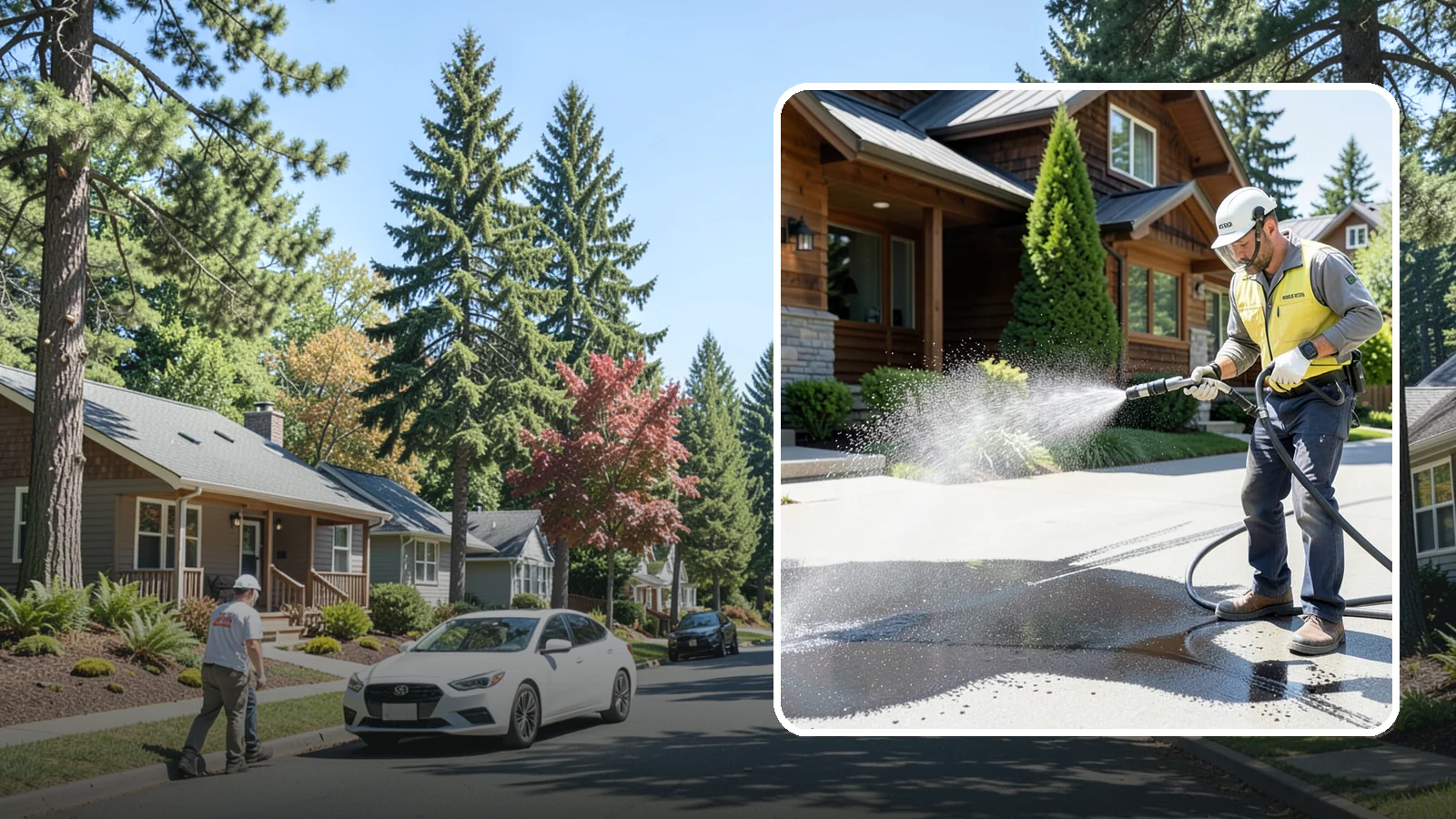 Tire Mark Removal in Orting, Pierce County, WA - Removal of black tire marks and scuffs that build up where vehicles turn and brake on driveways.