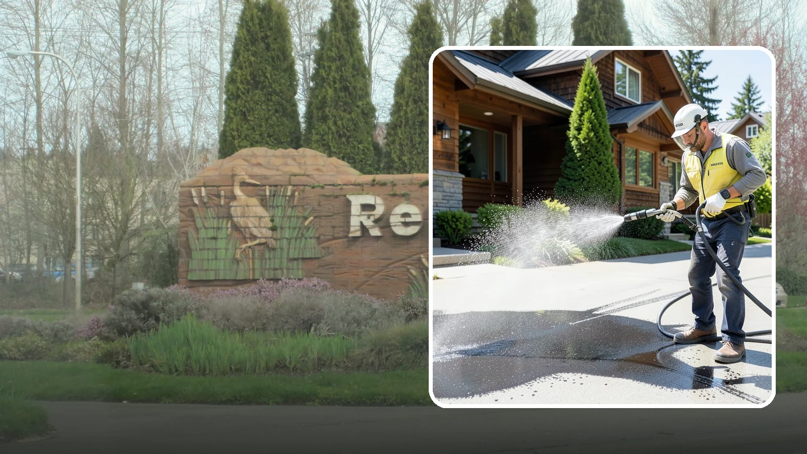 Tire Mark Removal in Renton, King County, WA - Removal of black tire marks and scuffs that build up where vehicles turn and brake on driveways.