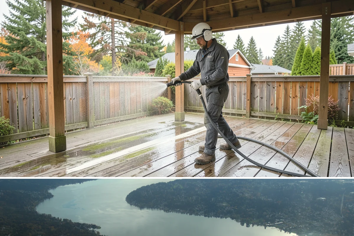 Tire Mark Removal in Sammamish, King County, WA - Any dry stretch works well, with summer offering faster drying between treatment passes.