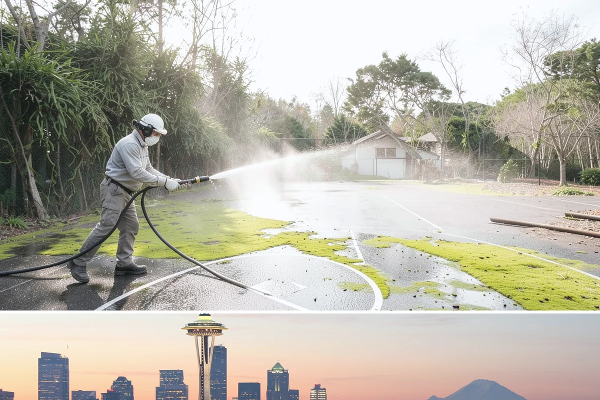 Tire Mark Removal in Seattle, King County, WA - Any dry stretch works well, with summer offering faster drying between treatment passes.