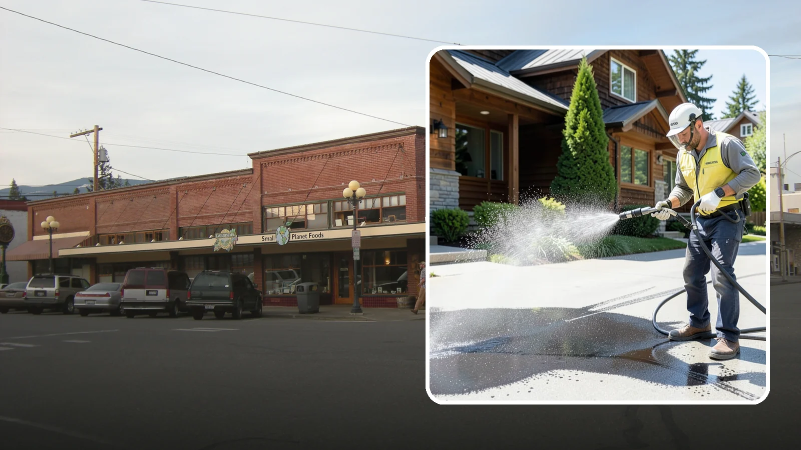 Tire Mark Removal in Sedro-Woolley, Skagit County, WA - Removal of black tire marks and scuffs that build up where vehicles turn and brake on driveways.