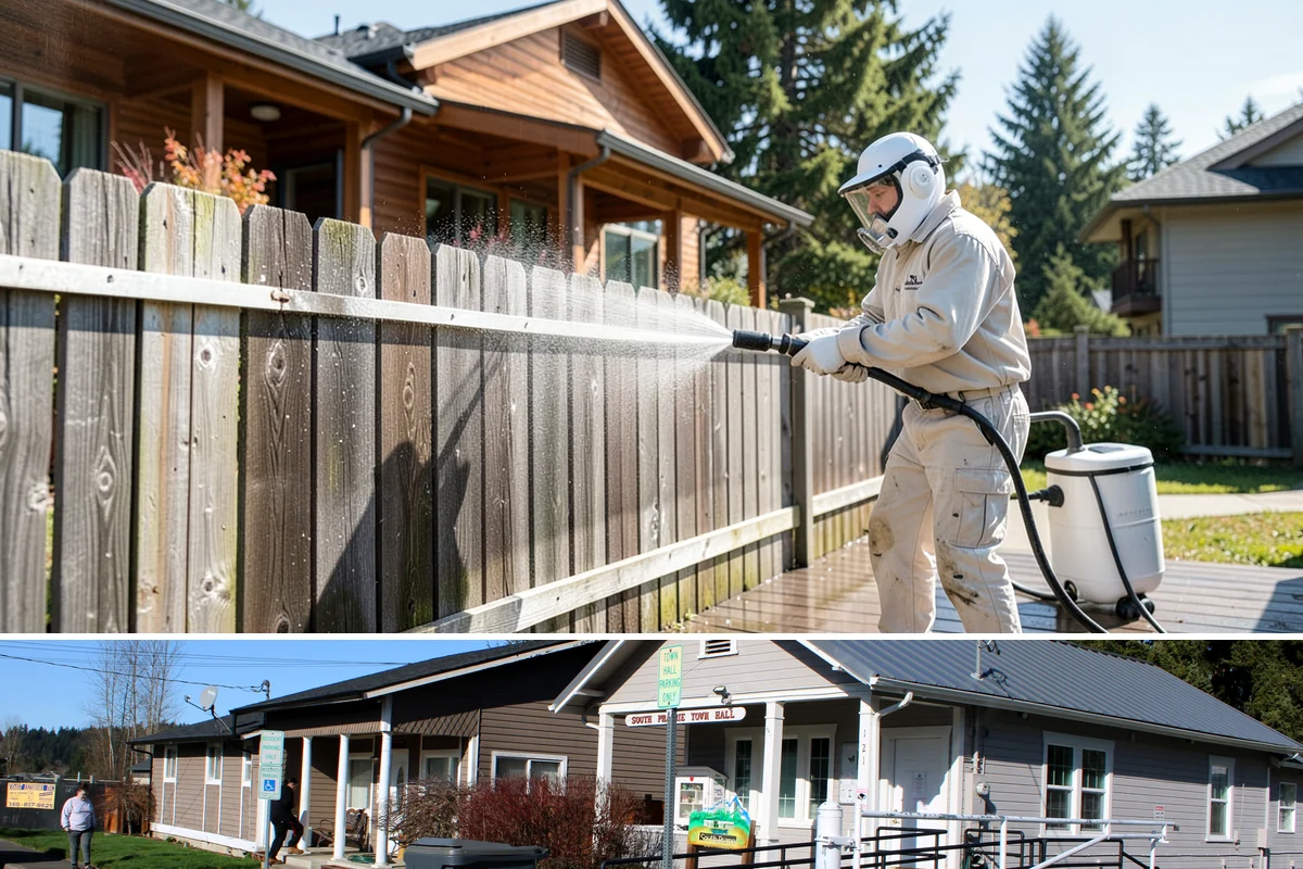 Tire Mark Removal in South Prairie, Pierce County, WA - Any dry stretch works well, with summer offering faster drying between treatment passes.